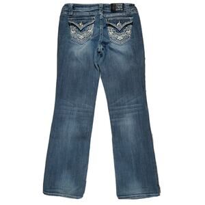 Grace in LA Womens 30x33.5" Bootcut Stretch Flap Pockets Low Rise Blue Jeans EUC